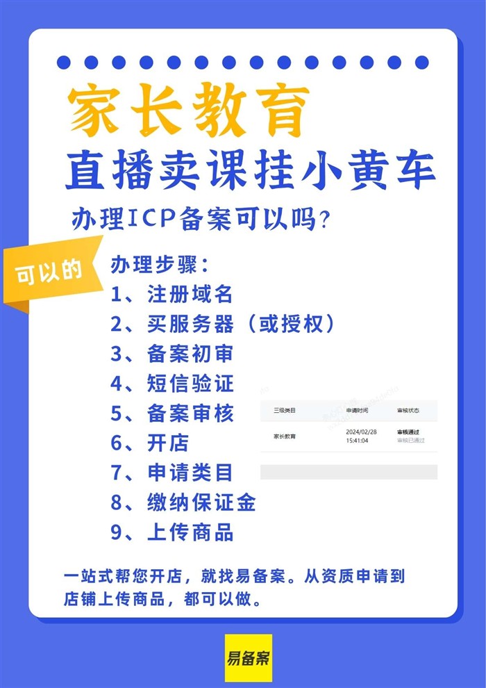 直播賣課家長教育掛小黃車，ICP備案辦理流程